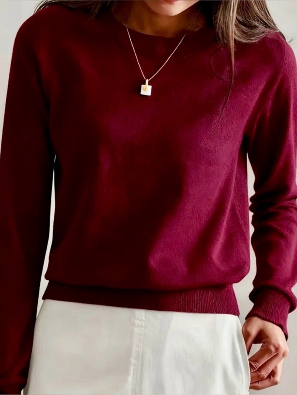 NWT Women’s Crew Neck Long Sleeve Sweater, Burgundy Red Size: S